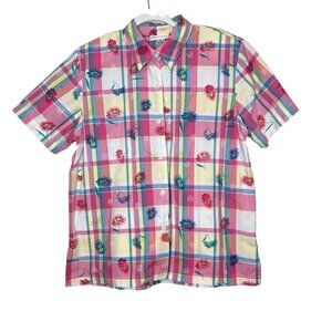 Alfred Dunner Vintage Shirt L Floral Plaid‎ Multicolor Button Down Size 14